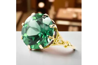 Esmeralda Oro amarillo de 14 quilates Anillo Artesanía vintage vrc073y